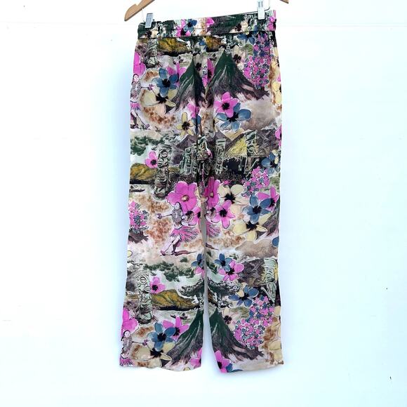 Maria Cher Berisso Lewis Viscose Pants Wide Leg Medium Hawaiian Floral - Picture 2 of 7